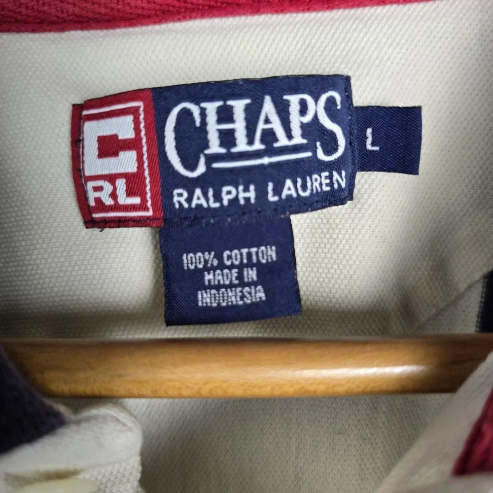 VINTAGE‎ CHAPS RALPH LAUREN MULTI-STRIPED RUGBY SHIRT LONG SLEEVE SIZE Large